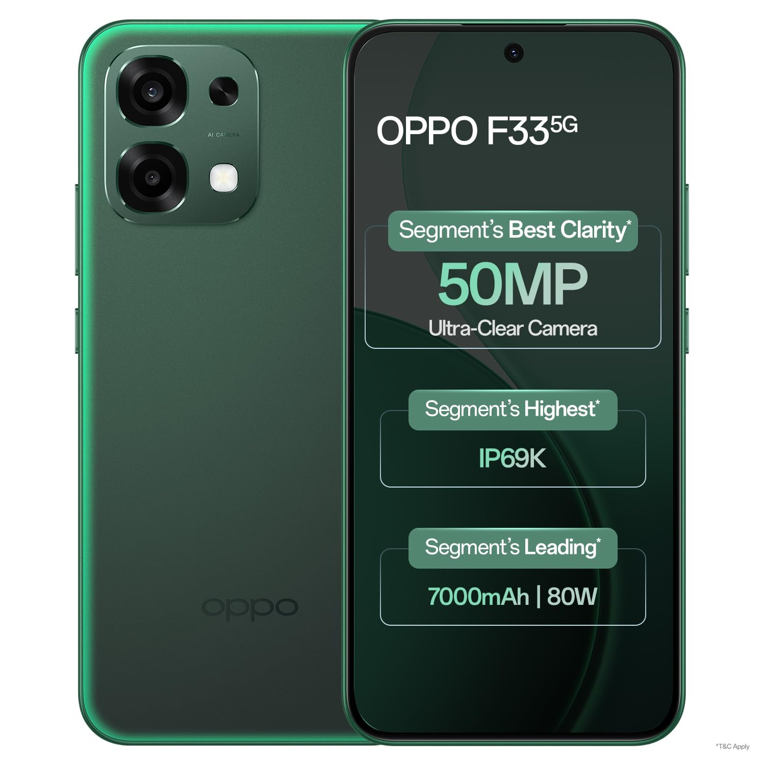 Oppo F33 5G Smartphone (6GB RAM, 128GB Storage, Forest Green) |50MP AI Camera